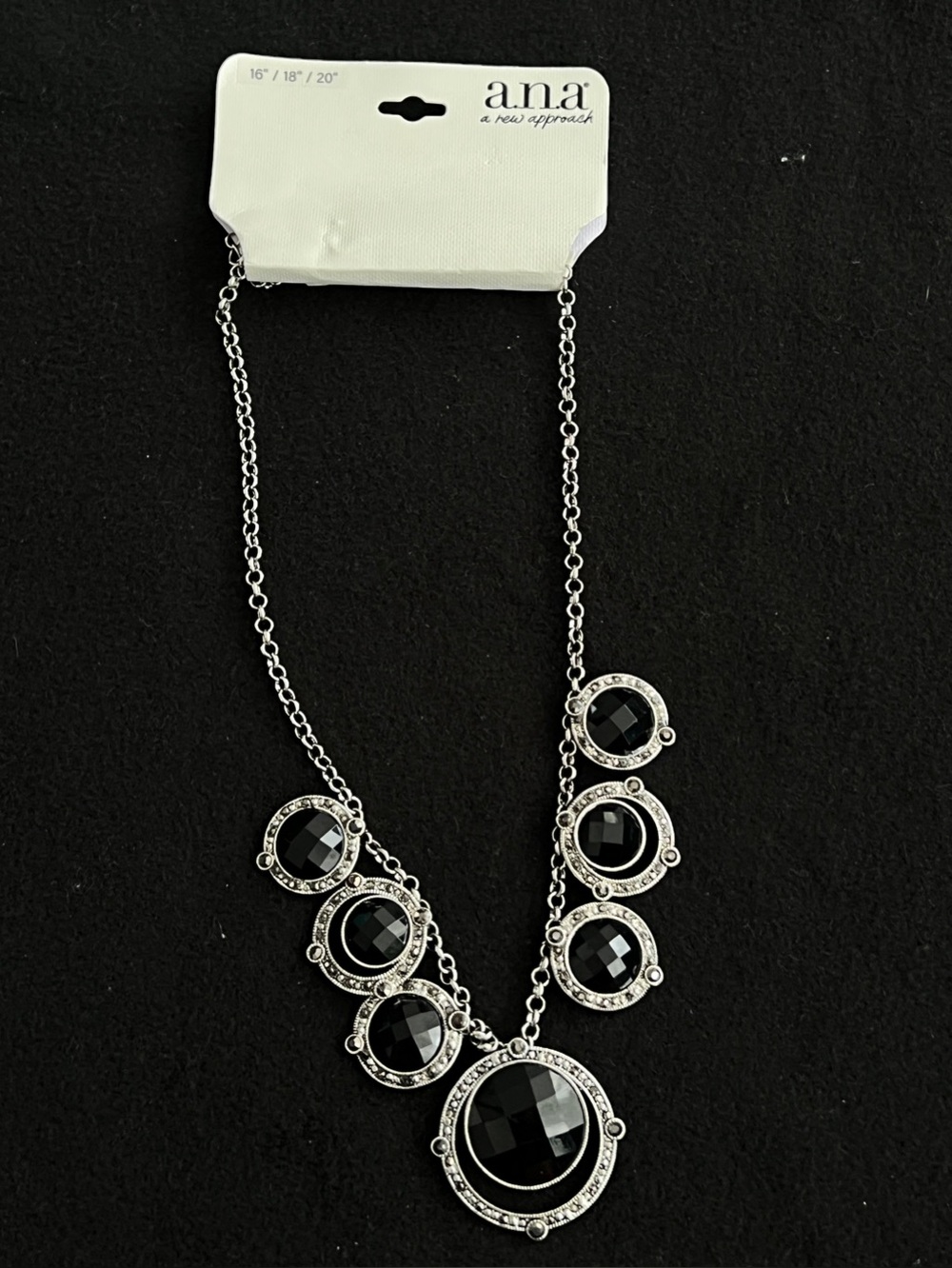 ✨ a.n.a New Approach Silver & Shiny Black Statement Necklace – Elegant & Chic ✨